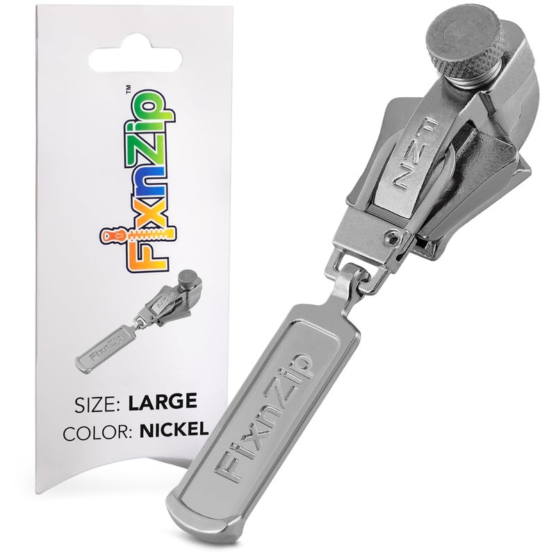 FixnZip (Large Nickel) - See Size Guide - Universal Zipper Repair Kit for Wetsuits, Luggage, Bags - Backpack Zipper Replacement Repair Kit - Instant Zipper Fix - Image 1